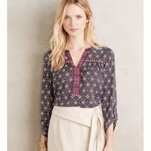 Anthropologie One September Embroidered Boho Top